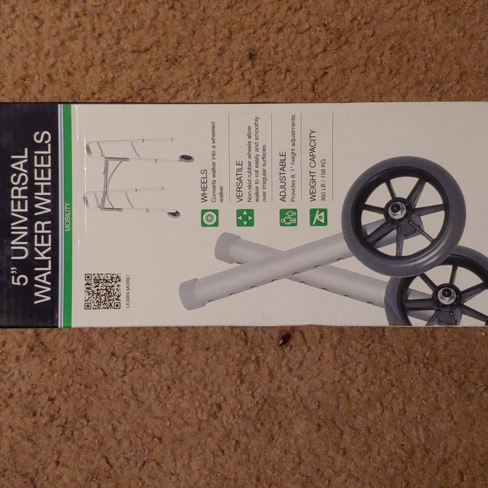 New in box. 5" Universal Walker Wheels.